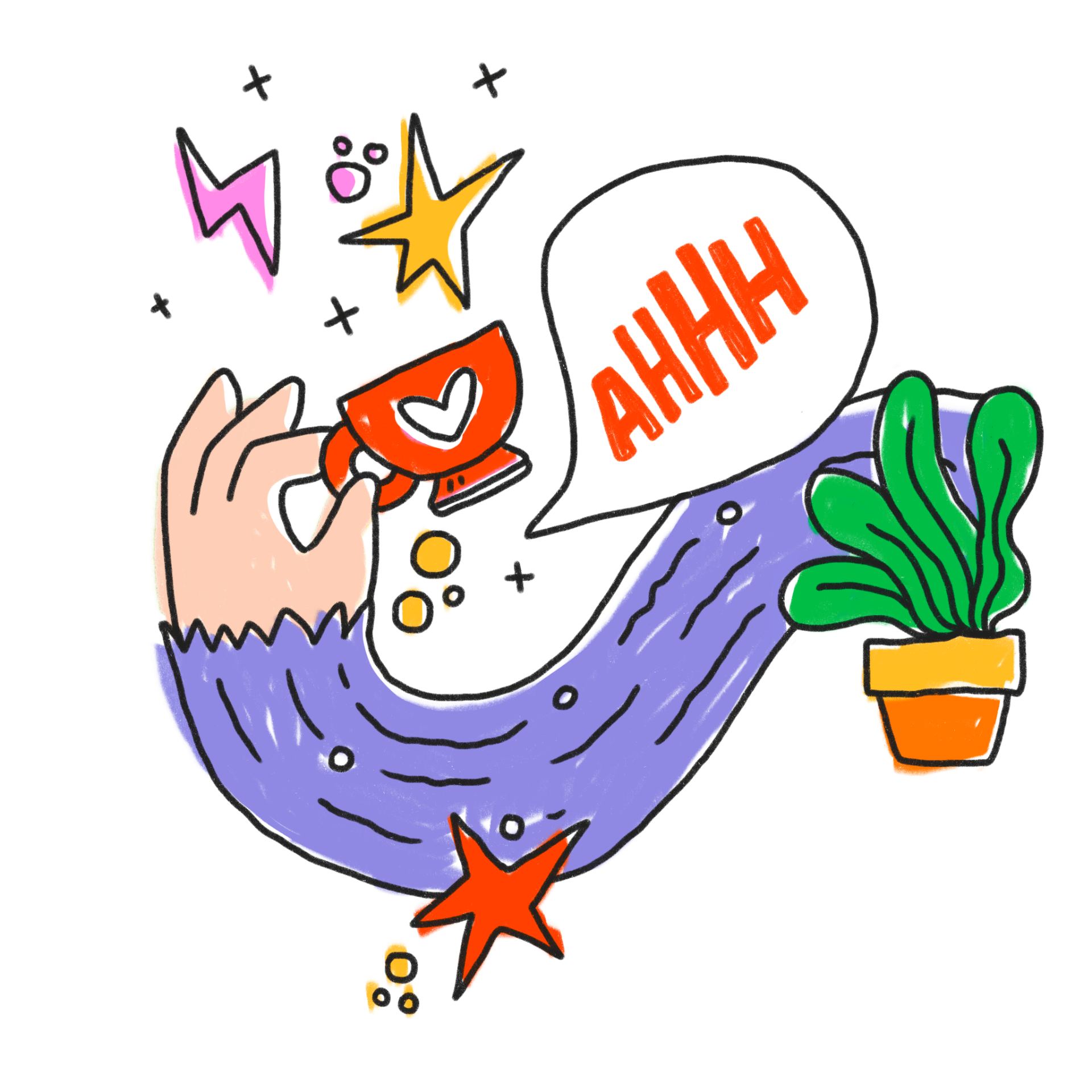 Hand holding a megaphone with an AHHH speech bubble
